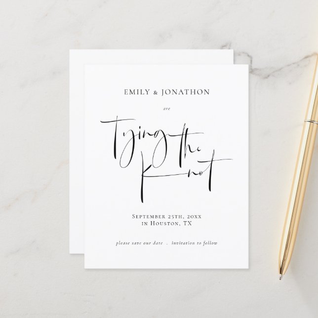 Budget Tying the Knot Wedding Save The Date (Front/Back In Situ)