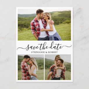 Budget Typography 3 Photo Collage Save The Date Announcement Postcard