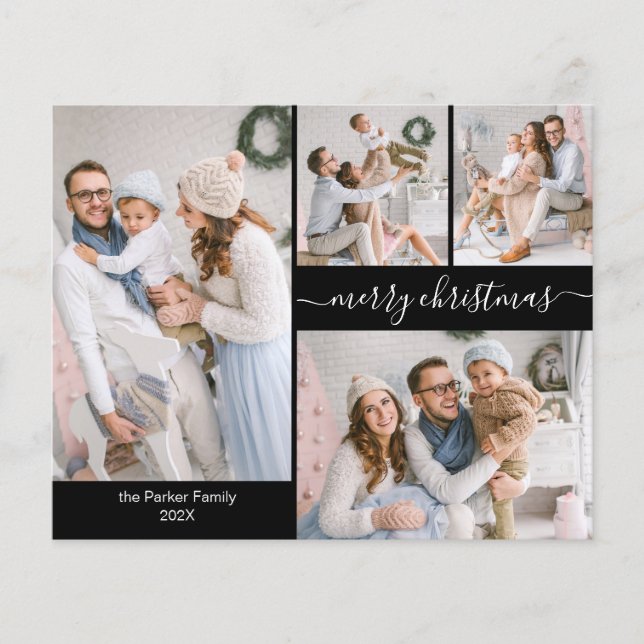Budget Typography 5 Photo Collage Christmas Cards (Front)
