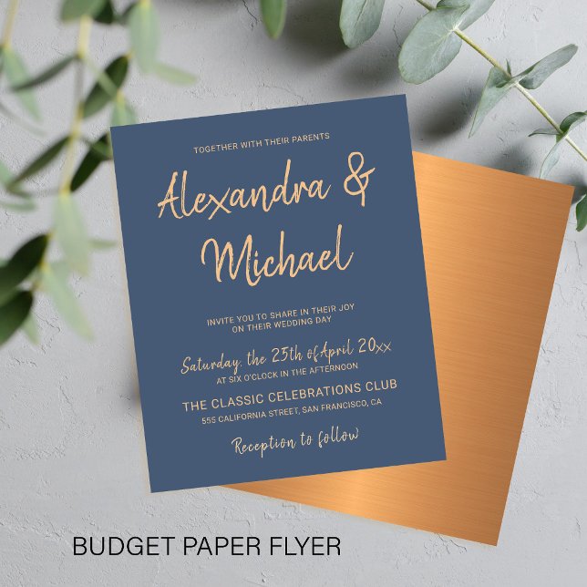 Budget typography navy copper wedding invitation flyer (Creator Uploaded)