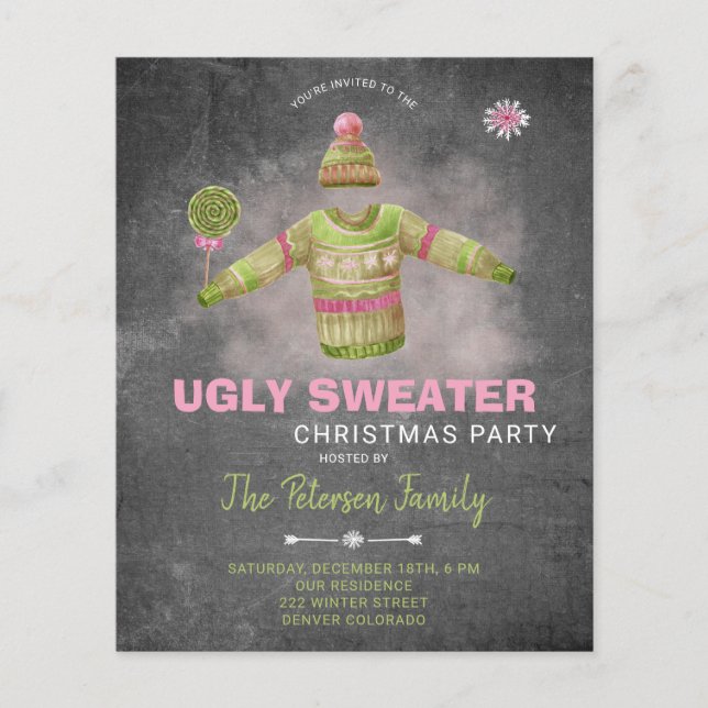 Budget ugly sweater Christmas party invitation Flyer (Front)