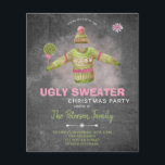 Budget ugly sweater Christmas party invitation Flyer<br><div class="desc">Ugly sweater Christmas party vintage inspired budget affordable invitation flyer with a knitted raspberry pink and fern green sweater, winter hat and a lollipop over a dark grey chalkboard background with a washed pink watercolor overlay. Sweaters, hats and snowflakes pattern on the reverse. Personalize it with your details! PLEASE READ...</div>