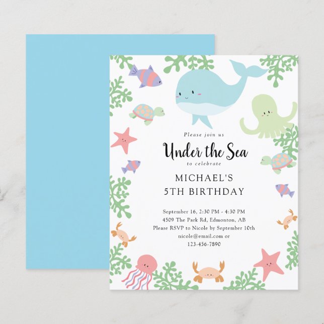 Budget Under the Sea Birthday Cute Pastel Ocean  (Front/Back)