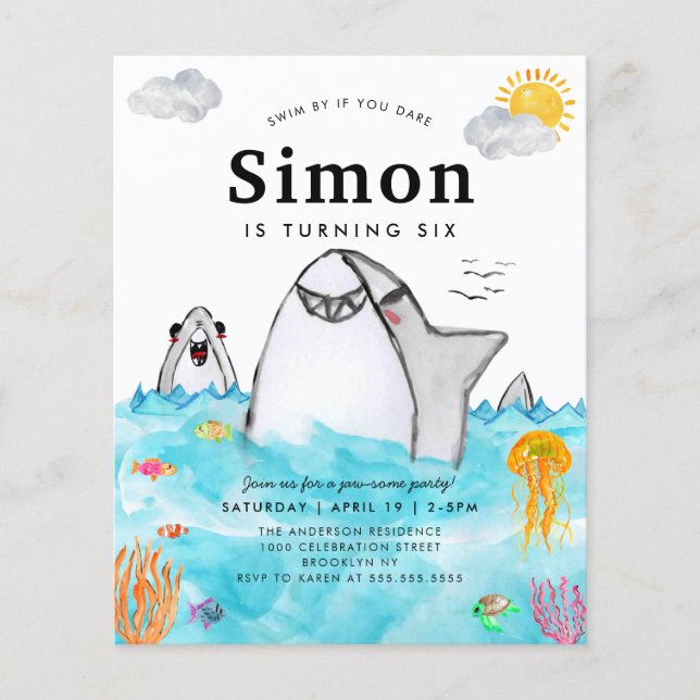 Budget Under the Sea Swimming Shark Ocean Birthday (Front)