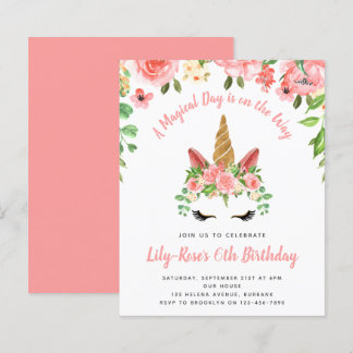 BUDGET Unicorn Face Floral Birthday Invitation