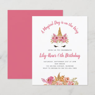 BUDGET Unicorn Face Floral Birthday Invitation