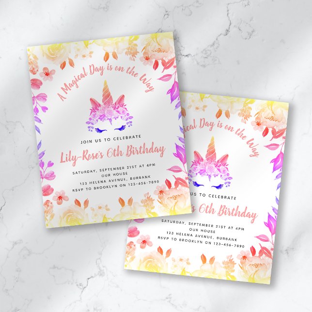 BUDGET Unicorn Face Floral Birthday Invitation Flyer (Creator Uploaded)