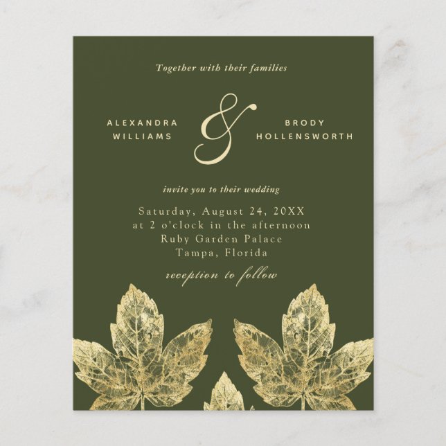 Budget Vert Et Or Rustique Feuilles Mariage Invita (Devant)