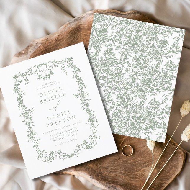 Budget Victorian Monogram French Green Wedding Flyer (Creator Uploaded)