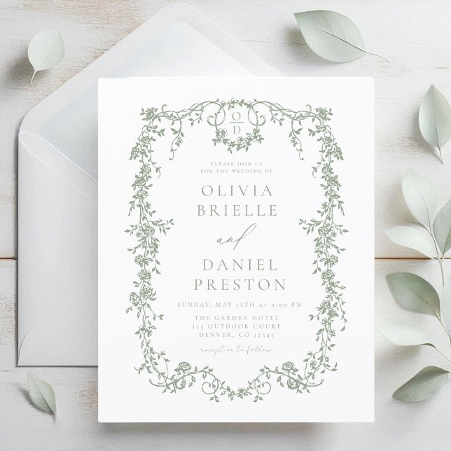 Budget Victorian Sage Green Wedding Invitation (Creator Uploaded)