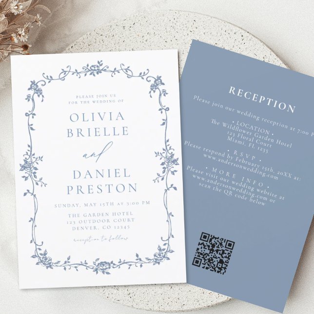 Budget Victorian Vintage QR Code Blue Wedding (Creator Uploaded)