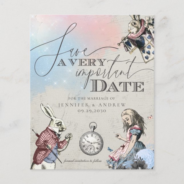 Budget Vintage Alice In Wonderland Save the Date (Front)