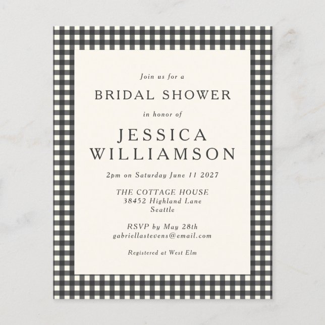 Budget Vintage Black White Plaid Bridal Shower  (Front)