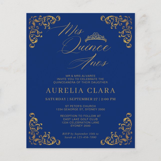 BUDGET Vintage Blue Gold Mis Quince Quinceañera (Front)