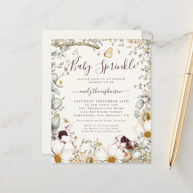 Budget Vintage Bunnies Baby Sprinkle Cream Invite (Front/Back In Situ)