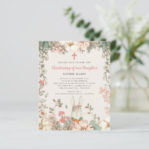 Budget Vintage Bunny Girl Christening Invite