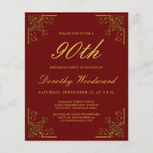 Budget Vintage Burgundy Gold Birthday Invitation