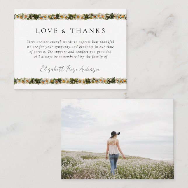 BUDGET Vintage Daisy Photo Funeral Thank You Card (Front/Back)