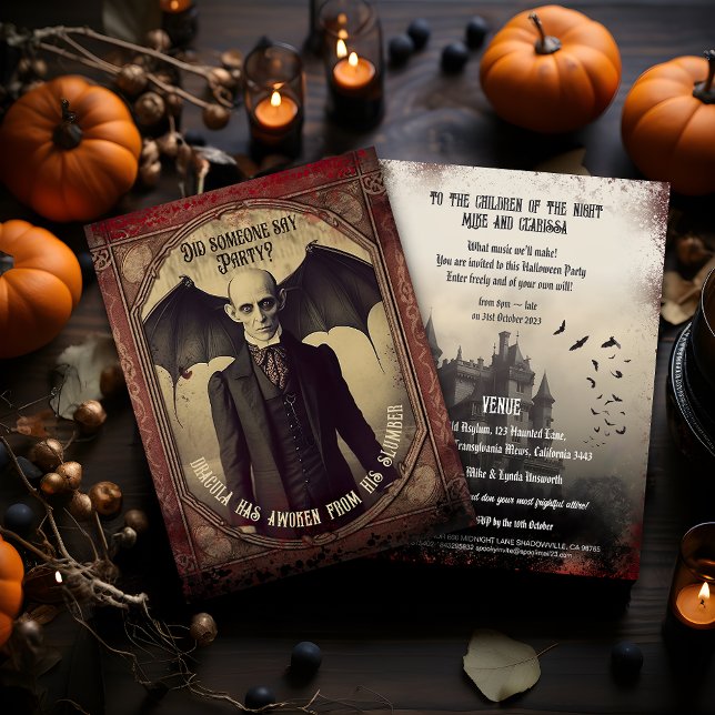 Budget Vintage Dracula Halloween Invitation (A great budget alternative, Count Dracula Postcard Halloween Invitation. Perfect for adult parties.)