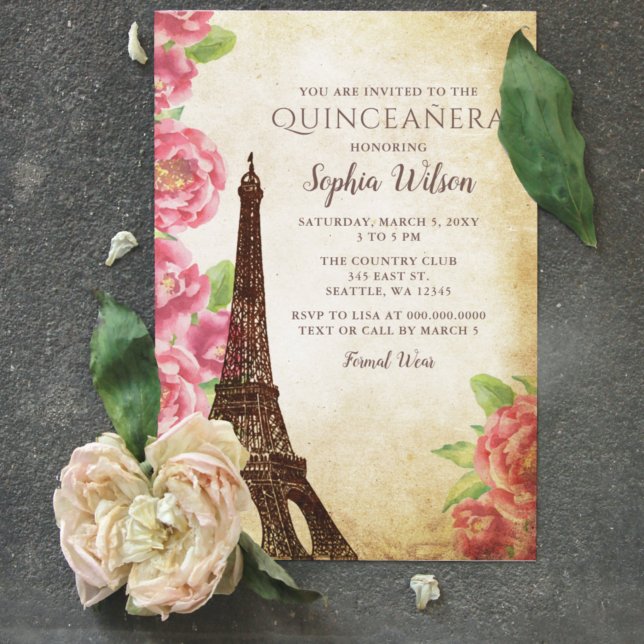 Budget Vintage Eiffel Tower Quinceañera Invitation (Creator Uploaded)