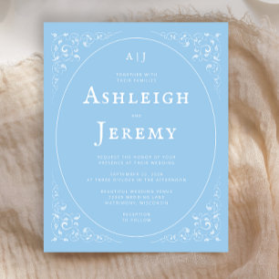 Budget Vintage Foliage Baby Blue Wedding Invite