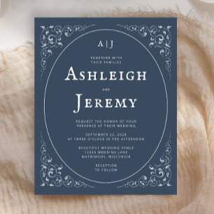 Budget Vintage Foliage Indigo Blue Wedding Invite