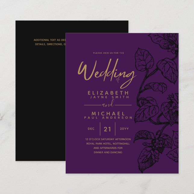 BUDGET Vintage Garden Leaf Classic Wedding Invites (Front/Back)