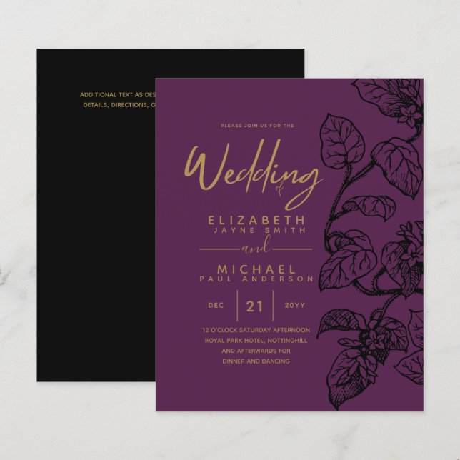 BUDGET Vintage Garden Leaf Classic Wedding Invites (Front/Back)