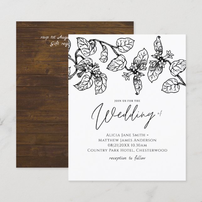 BUDGET Vintage Garden Leafy Classic Wedding Invit (Front/Back)