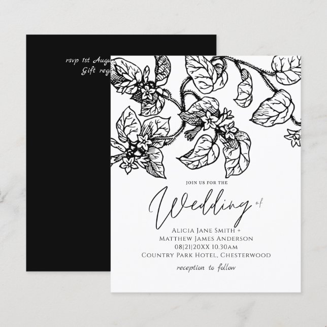 BUDGET Vintage Garden Leafy Classic Wedding Invit (Front/Back)