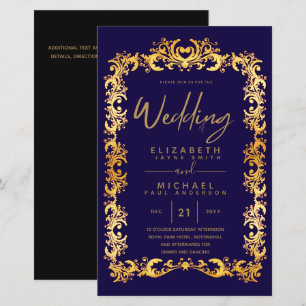 BUDGET Vintage Gold Framed Low Wedding Invite A9