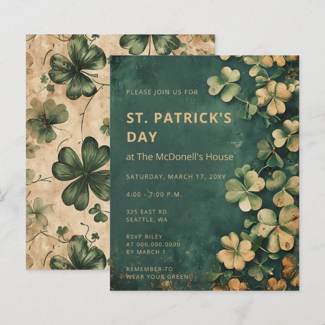 Budget Vintage Green St Patricks Day Invitation (Front/Back)