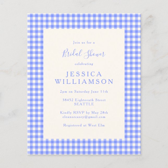 Budget Vintage Periwinkle Plaid Bridal Shower  (Front)
