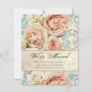 Budget Vintage Pink Rose Blue Damask Moving Card