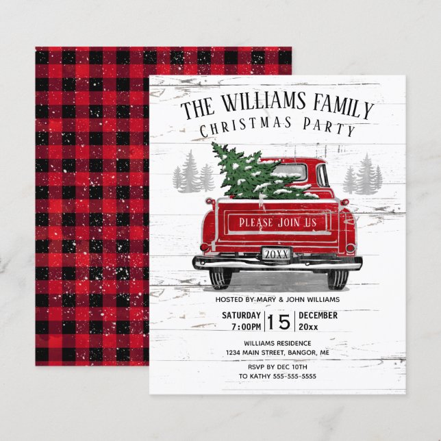 Budget Vintage Red Truck Christmas Party Invite (Front/Back)