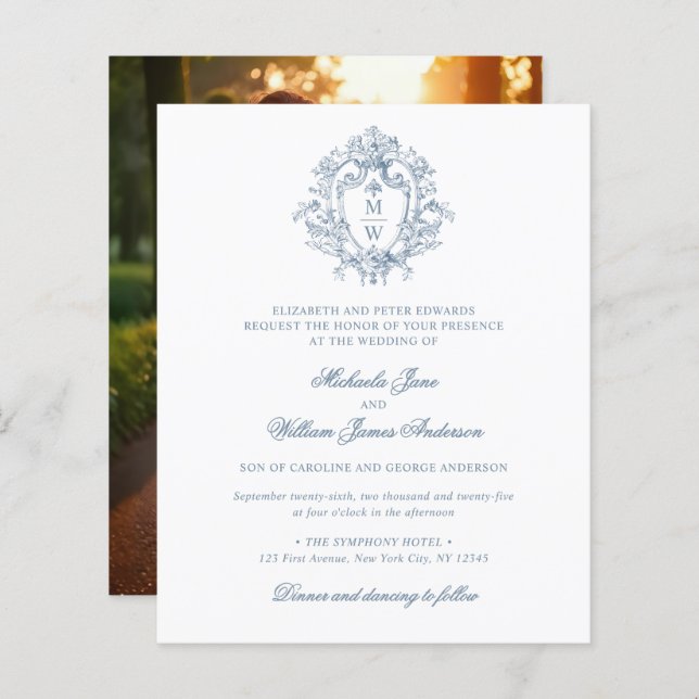Budget Vintage Regency Crest Wedding Invitation (Front/Back)
