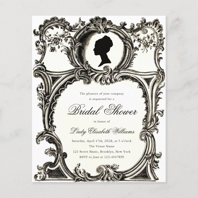 Budget Vintage Rococo Regency Bridal Shower Invite (Front)