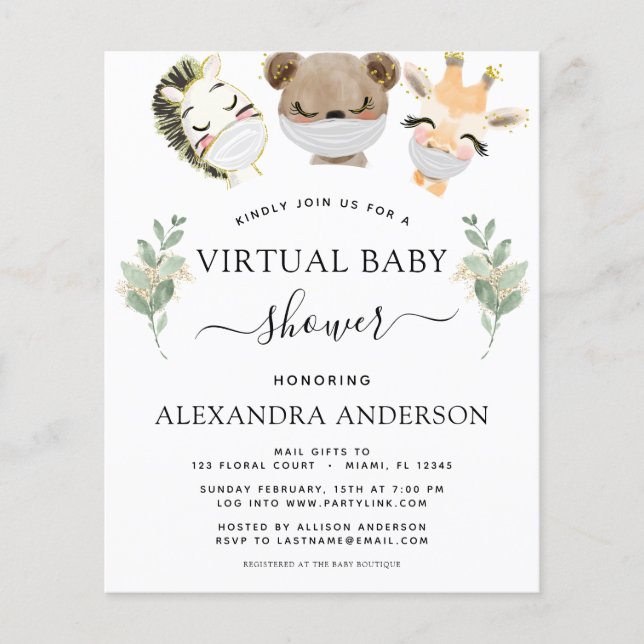 Budget Virtual Baby Shower Woodland Eucalyptus Flyer (Front)