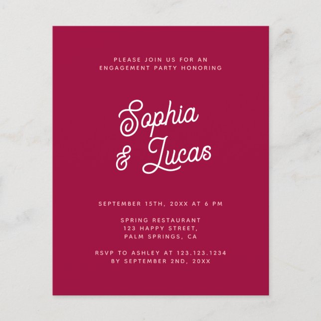 Budget Viva Magenta Retro Engagement Party Invite Flyer (Front)