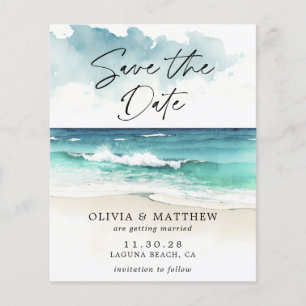 Budget Watercolor Beach Save the Date Announcement Flyer
