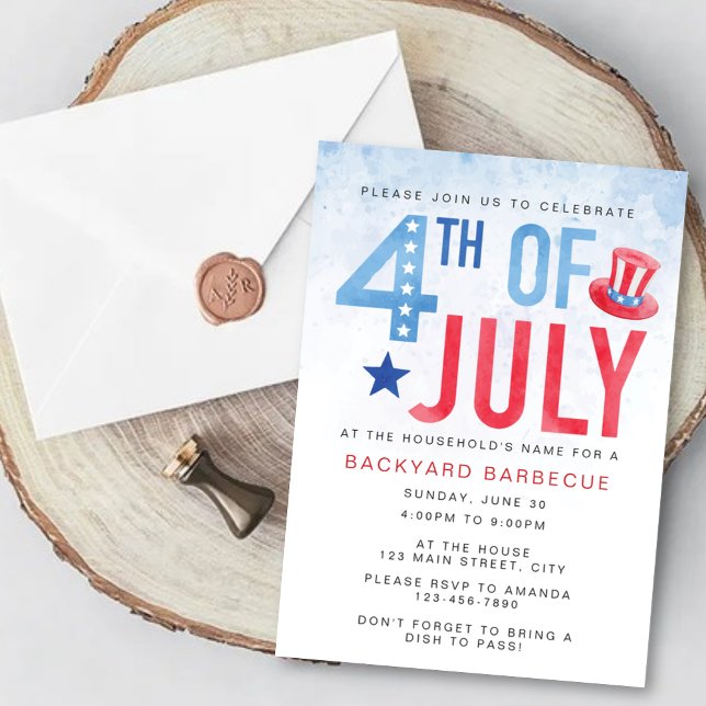 Budget Watercolor Blue Fourth of July Party Invitation (Creator Uploaded)