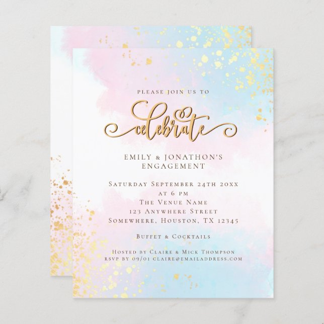 Budget Watercolor Blue Pink Script Engagement (Front/Back)