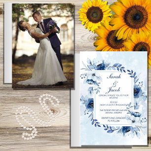 budget watercolor boho  blue botanical wedding  flyer