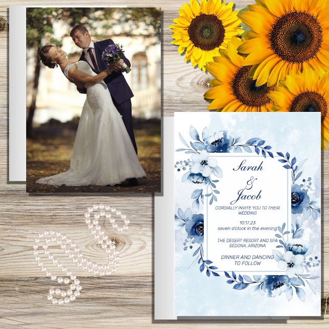 budget watercolor boho  blue botanical wedding  flyer (Creator Uploaded)