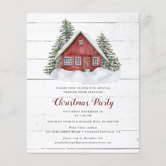 Budget Watercolor Cabin Christmas Party Invitation Flyer (Front)