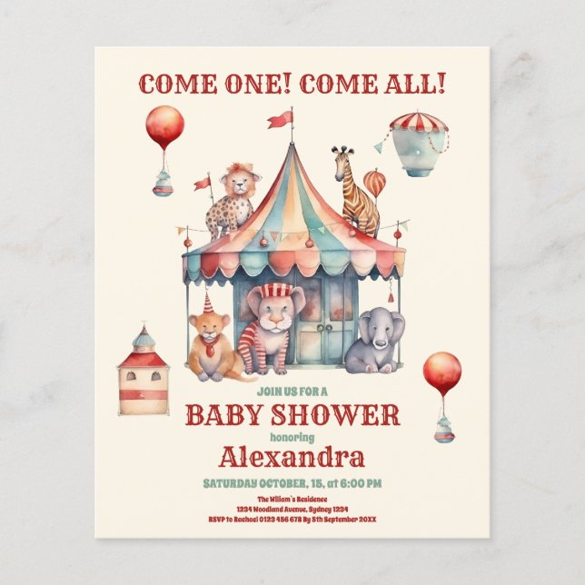 Budget Watercolor Carnival Baby Shower Invitation (Front)