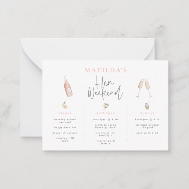 budget Watercolor champagne hen weekend 3 day Card (Front)