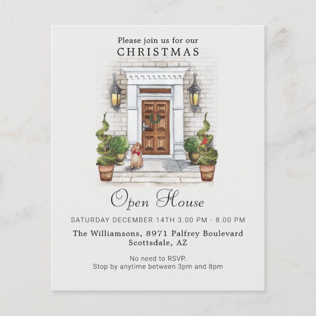 Budget Watercolor Christmas Open House Invitation (Front)