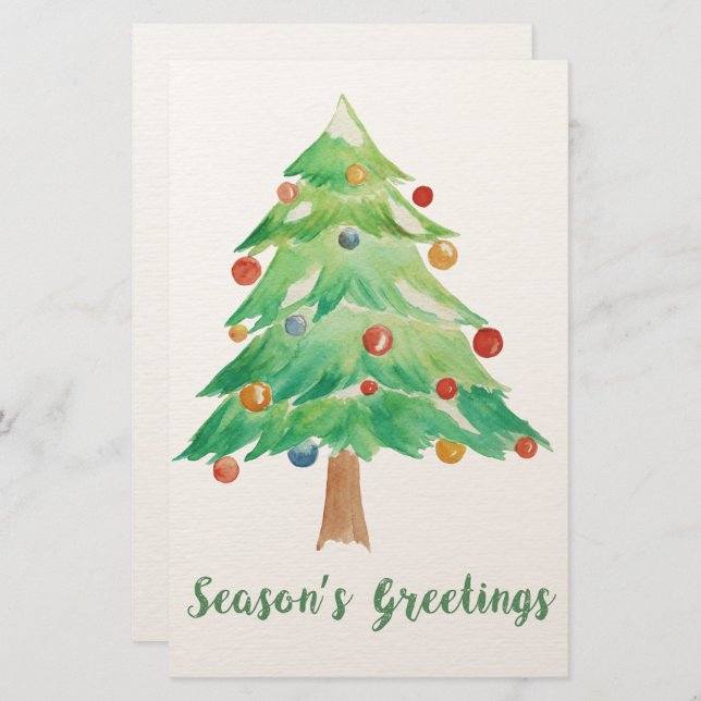 Budget Watercolor Christmas Tree holidays card (Front/Back)