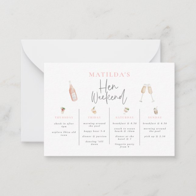 budget Watercolor cocktail champagne hen weekend Card (Front)